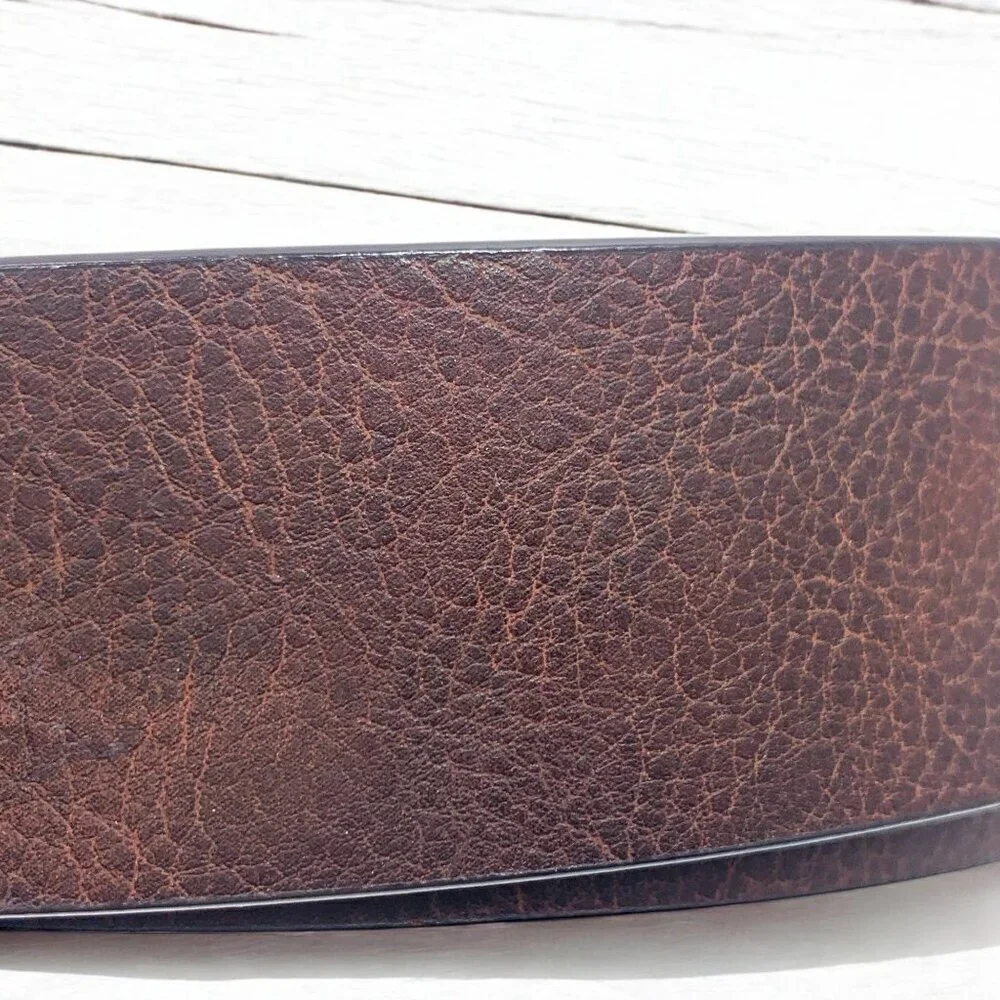 Bass Mens Genuine Leather Belt Brown With Brushed Silver Buckle Sz XL 5127 13